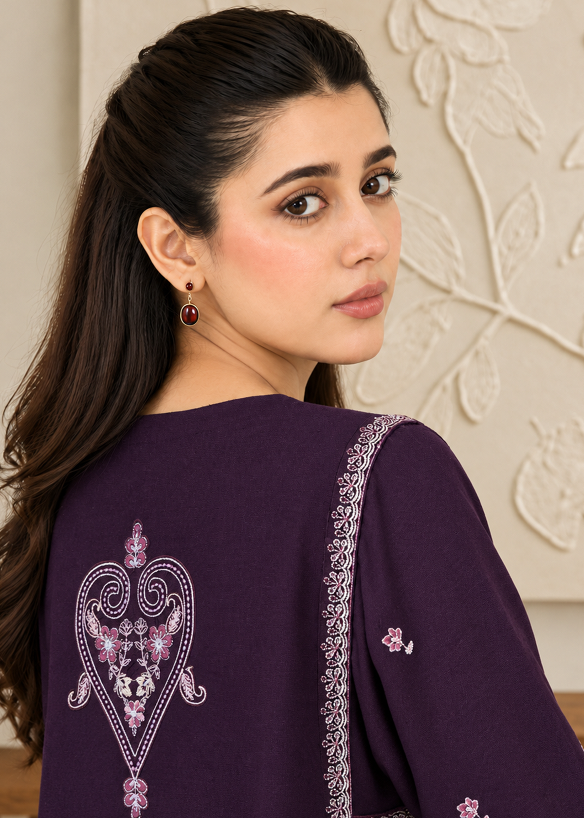 Purple Embroidered Karandi 2 PC Suit