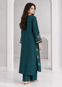 Teal Green Embroidered Karandi 2 PC Suit