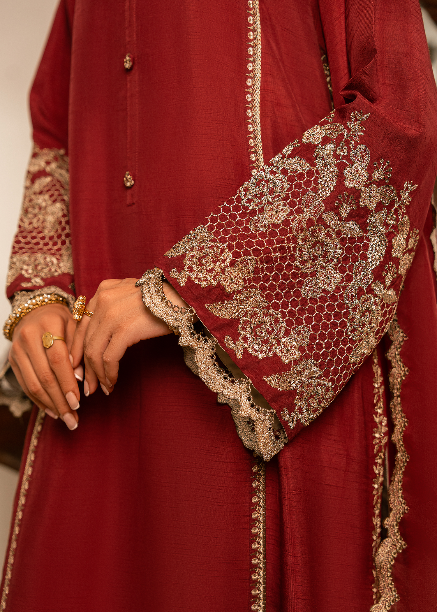 Maroon Raw Silk Suit