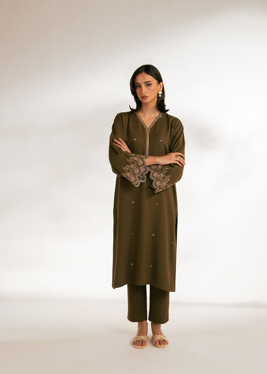 Olive Embroidered Suit
