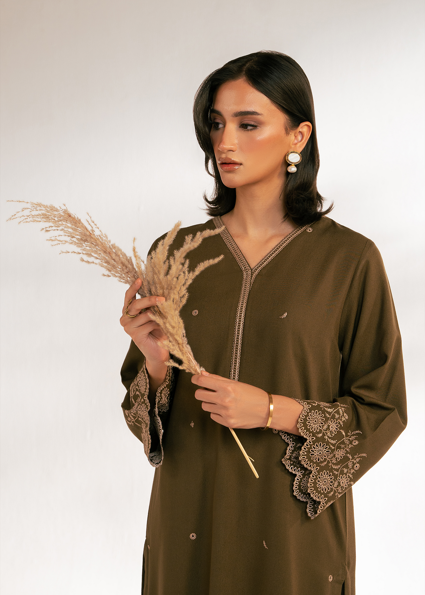 Olive Embroidered Suit