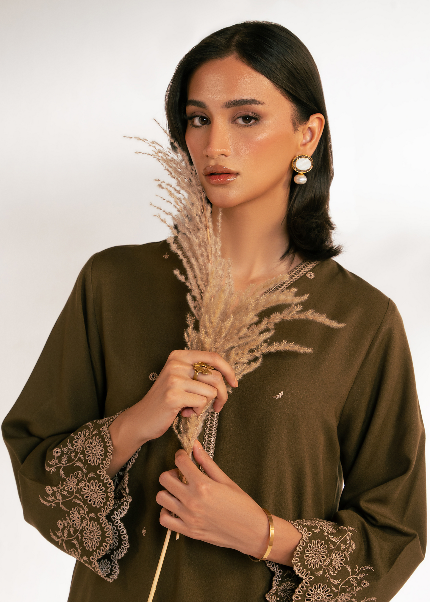 Olive Embroidered Suit