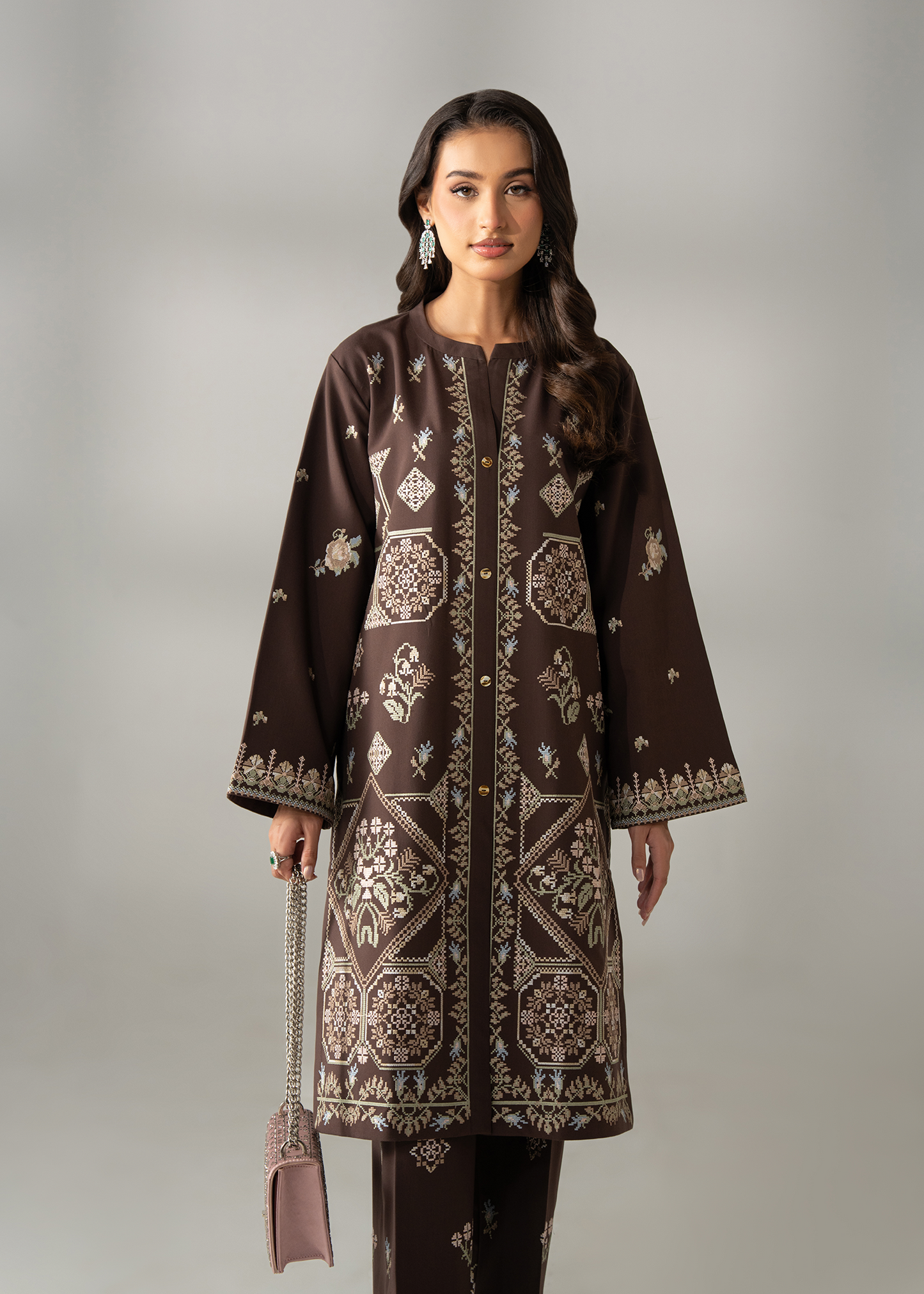 Chocolate Brown Embroidered Co-ord set