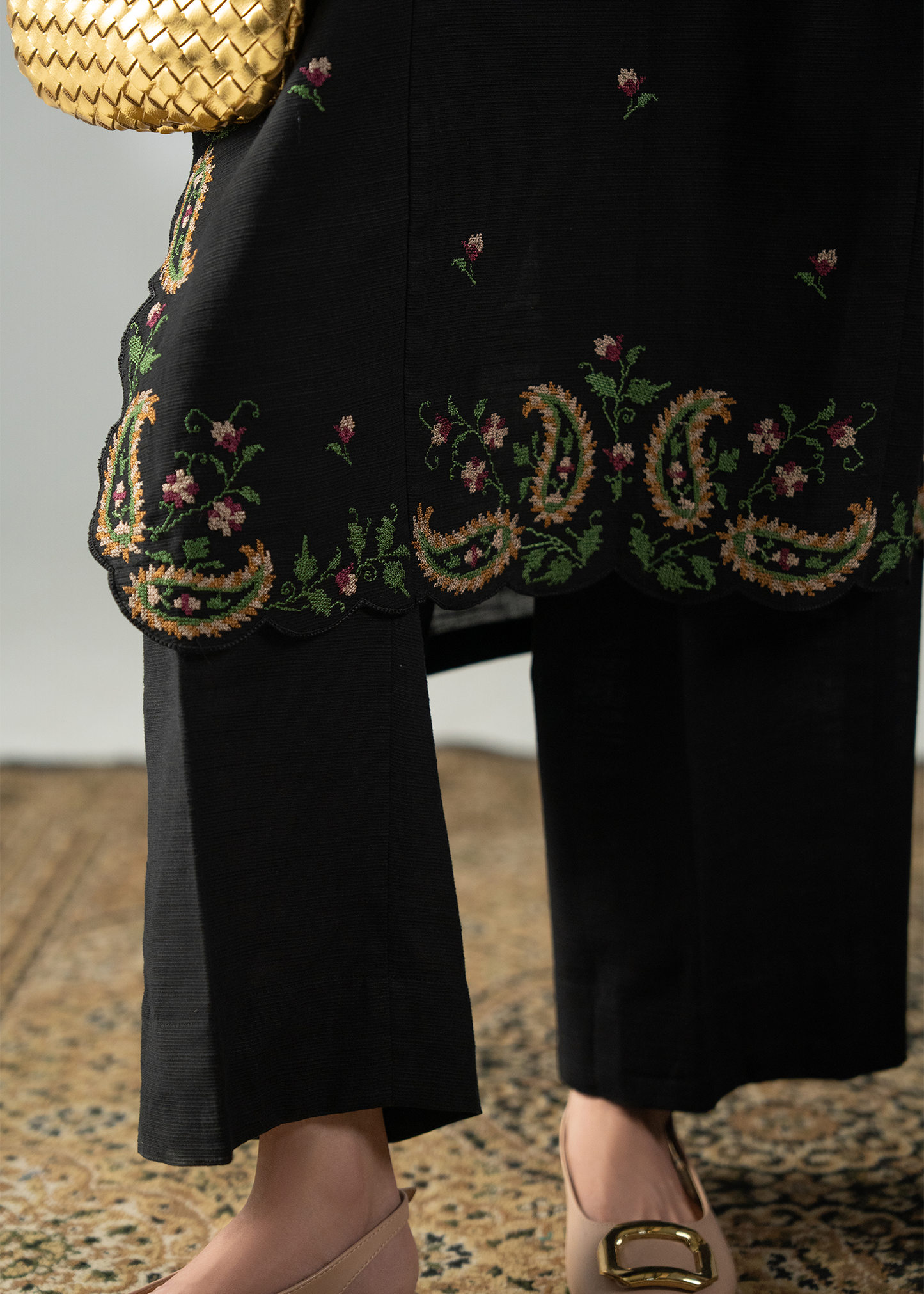 Embroidered Black Khaddar Suit - Long