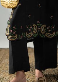 Embroidered Black Khaddar Suit - Long