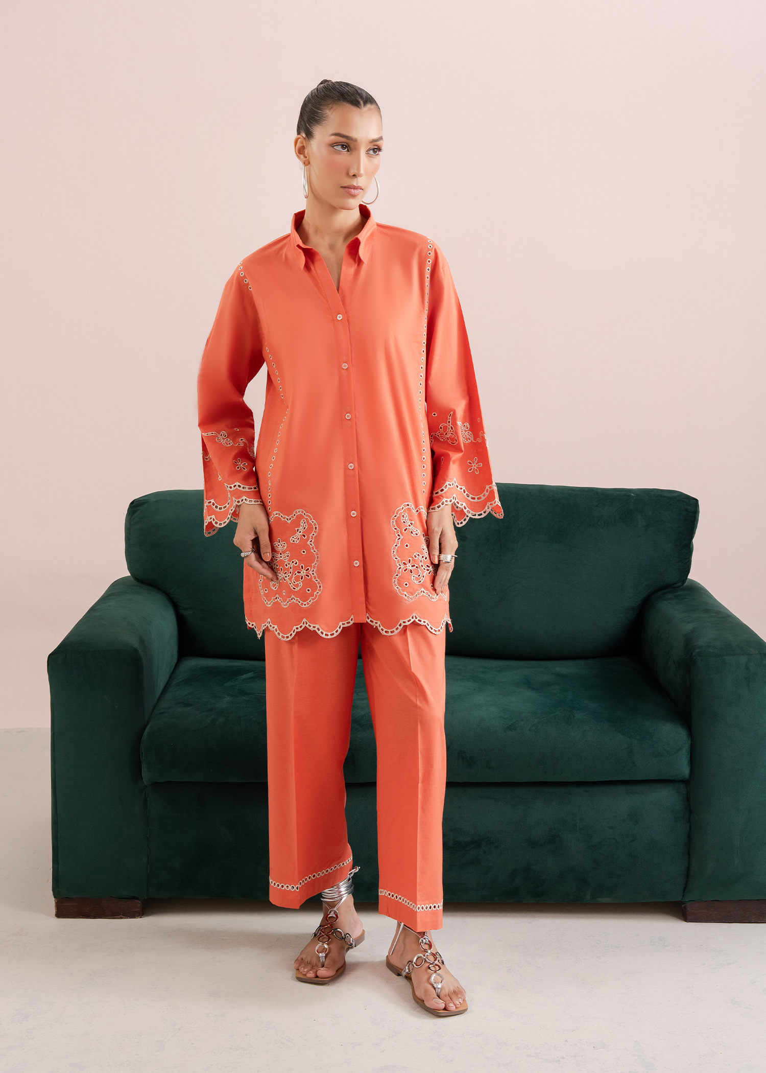 Orange Embroidered Co-ord