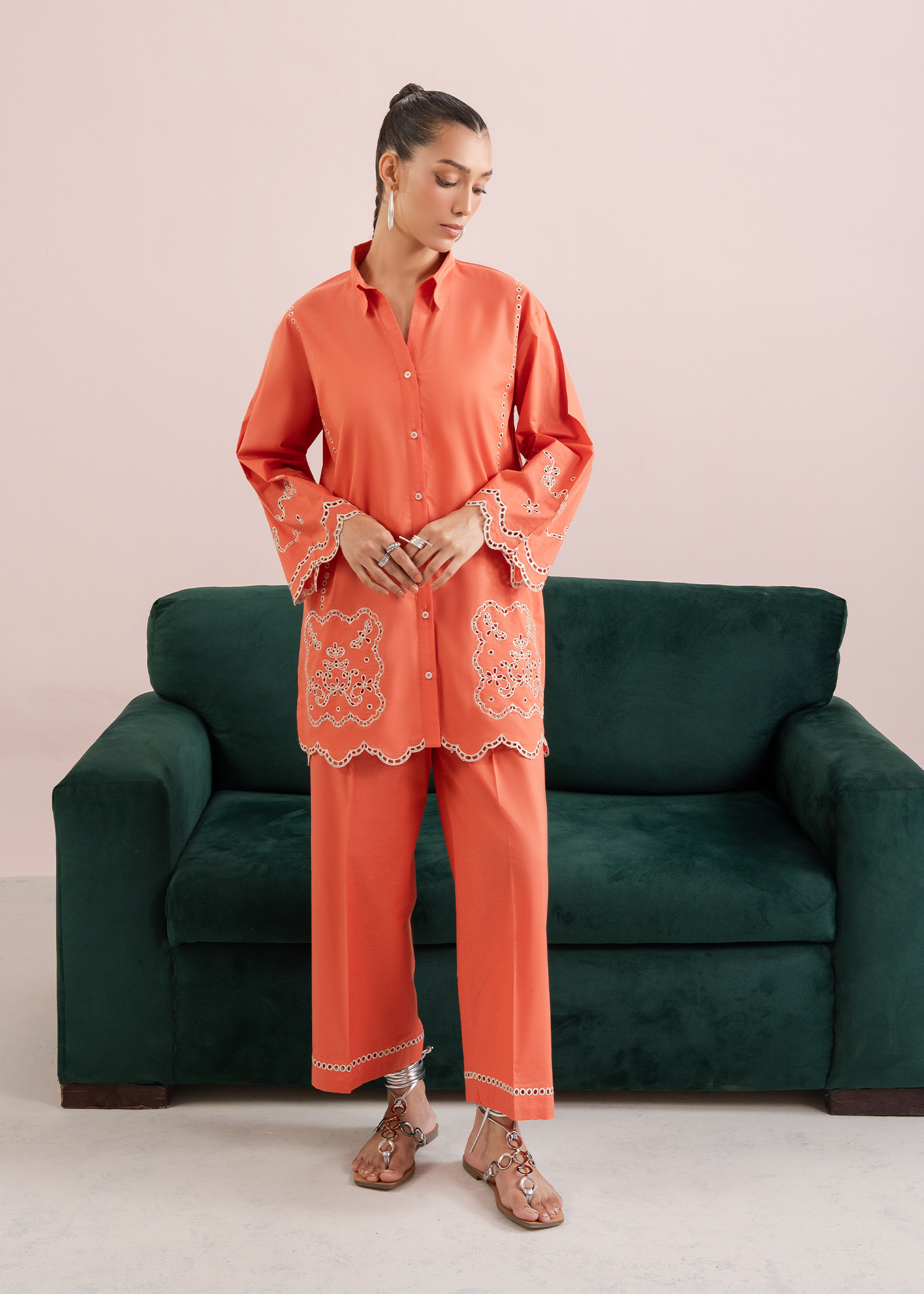Orange Embroidered Co-ord