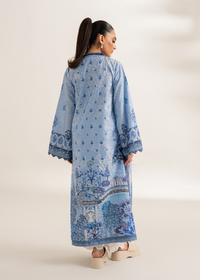 Blue Printed Embroidered Shirt