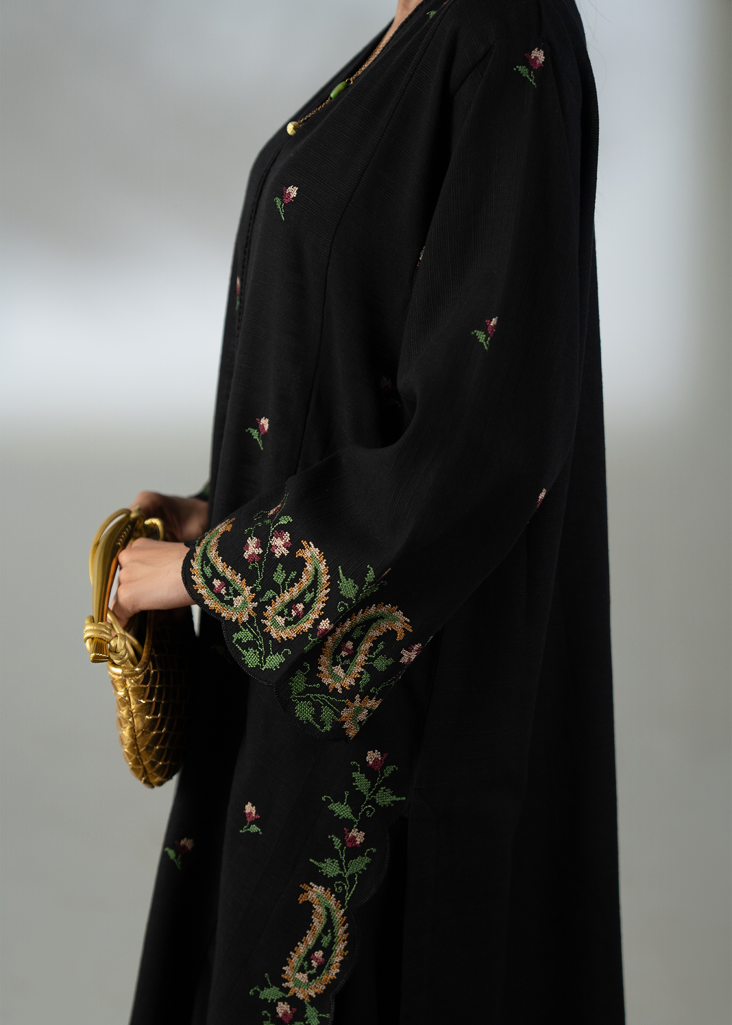 Embroidered Black Khaddar Suit - Long