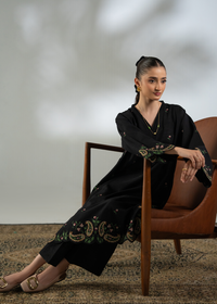 Embroidered Black Khaddar Suit - Long