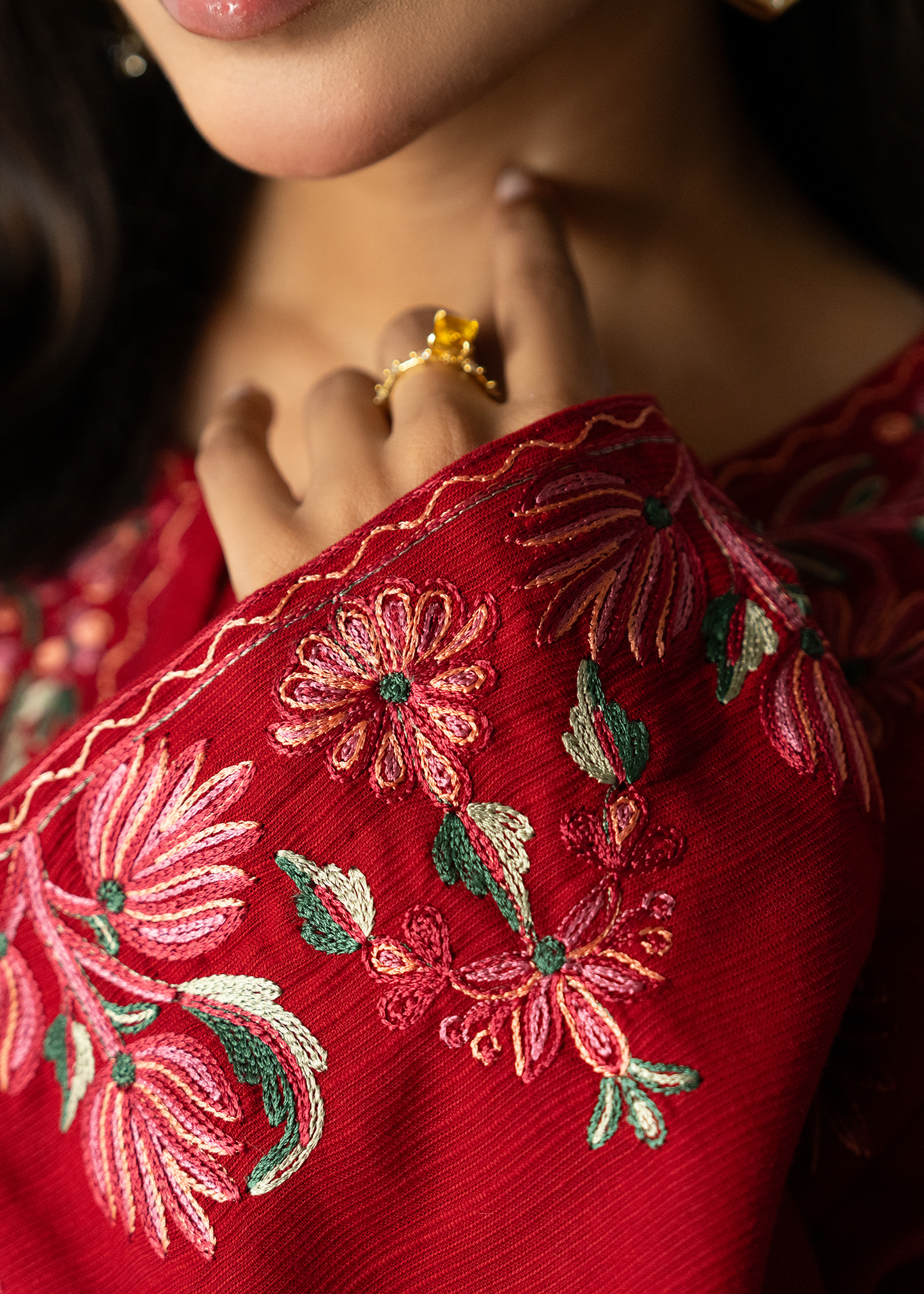 Embroidered Red Khaddar Suit