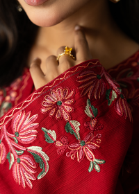 Embroidered Red Khaddar Suit