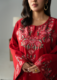 Embroidered Red Khaddar Suit