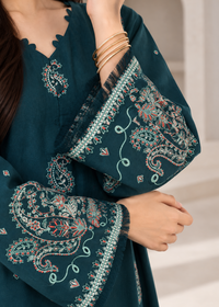 Teal Green Embroidered Karandi 2 PC Suit