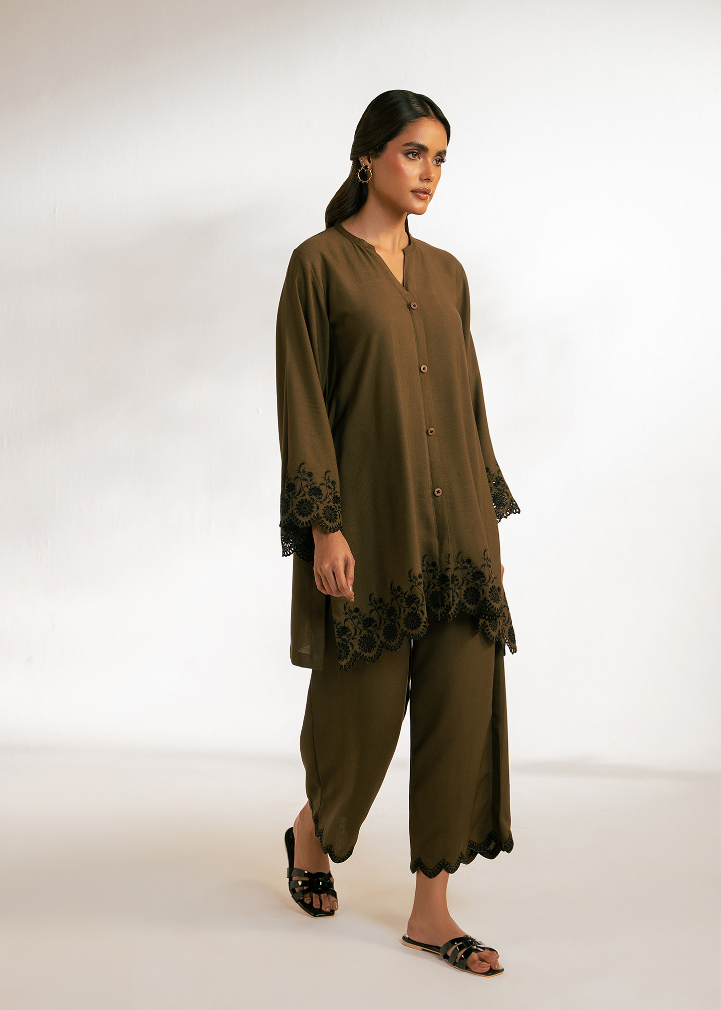 Olive Embroidered Suit
