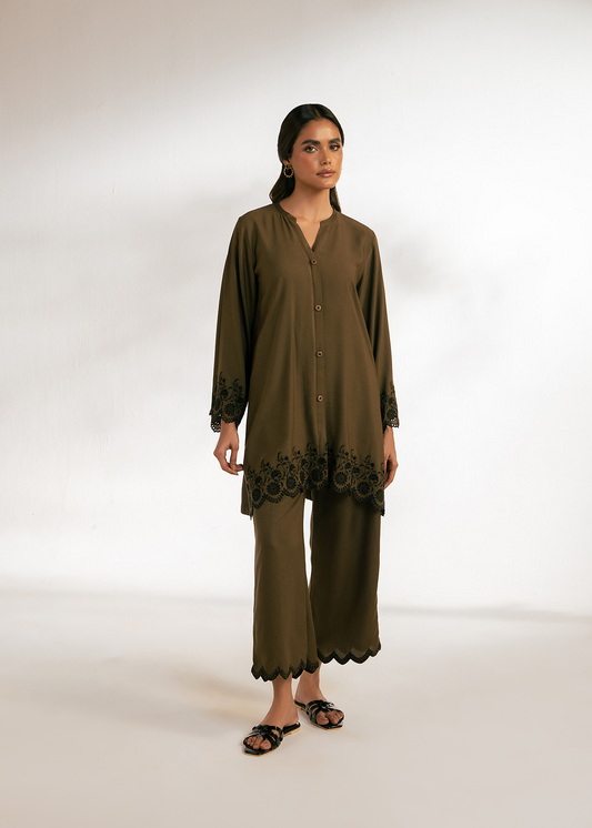 Olive Embroidered Suit