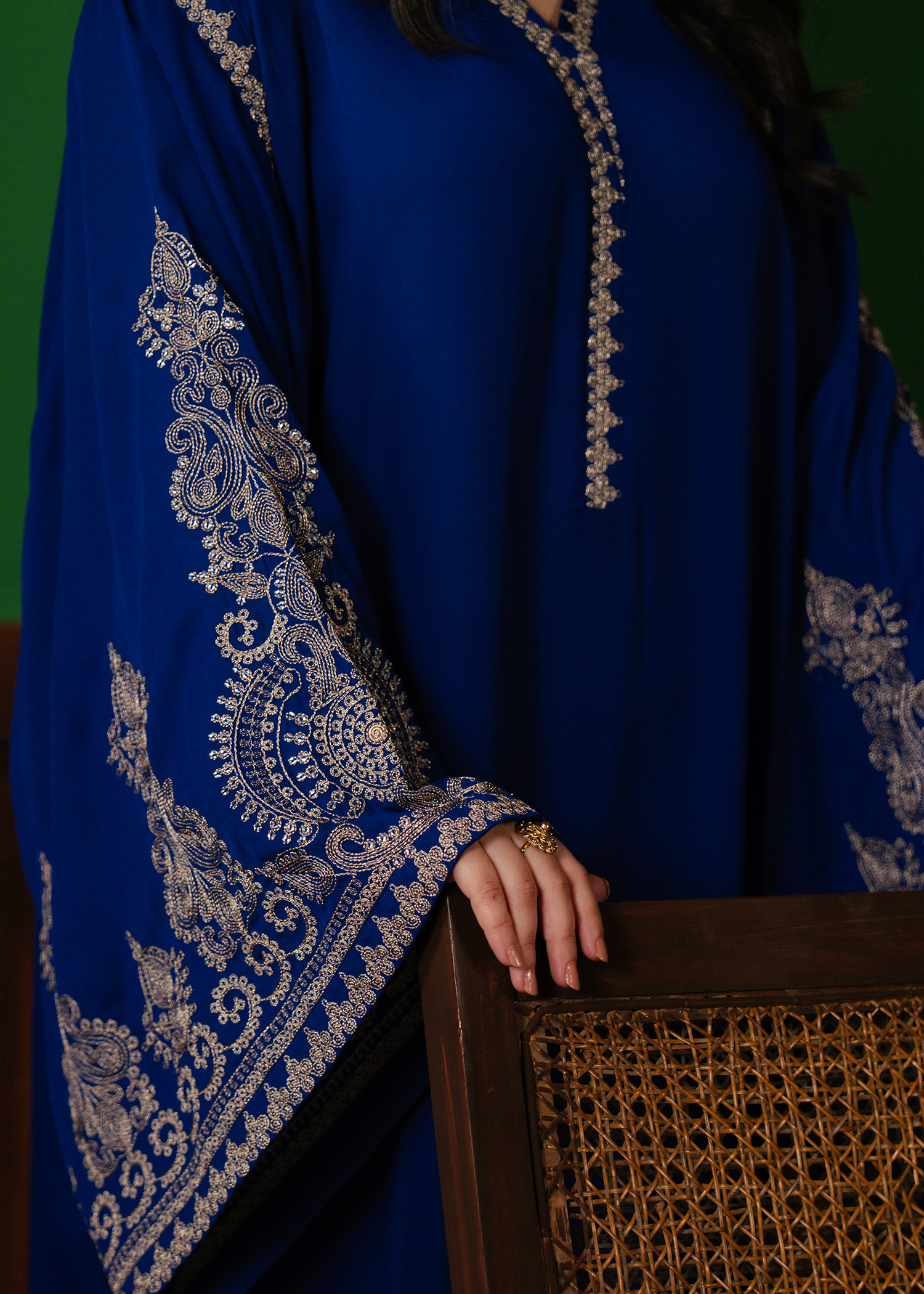 royal blue embroidered fabric