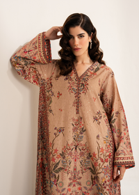 Beige Printed Embroidered Shirt