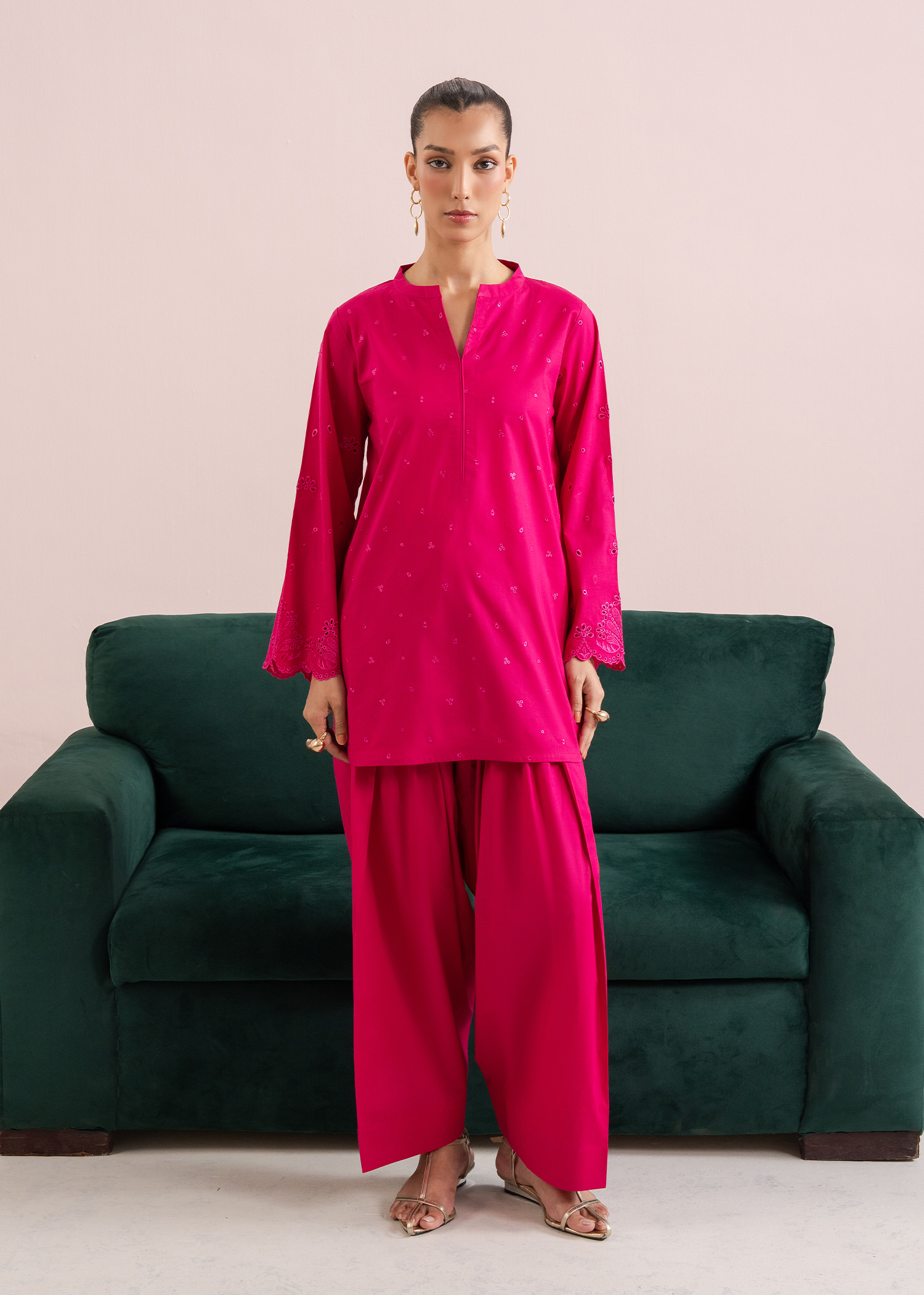 Pink Embroidered Farshi Shalwar Set