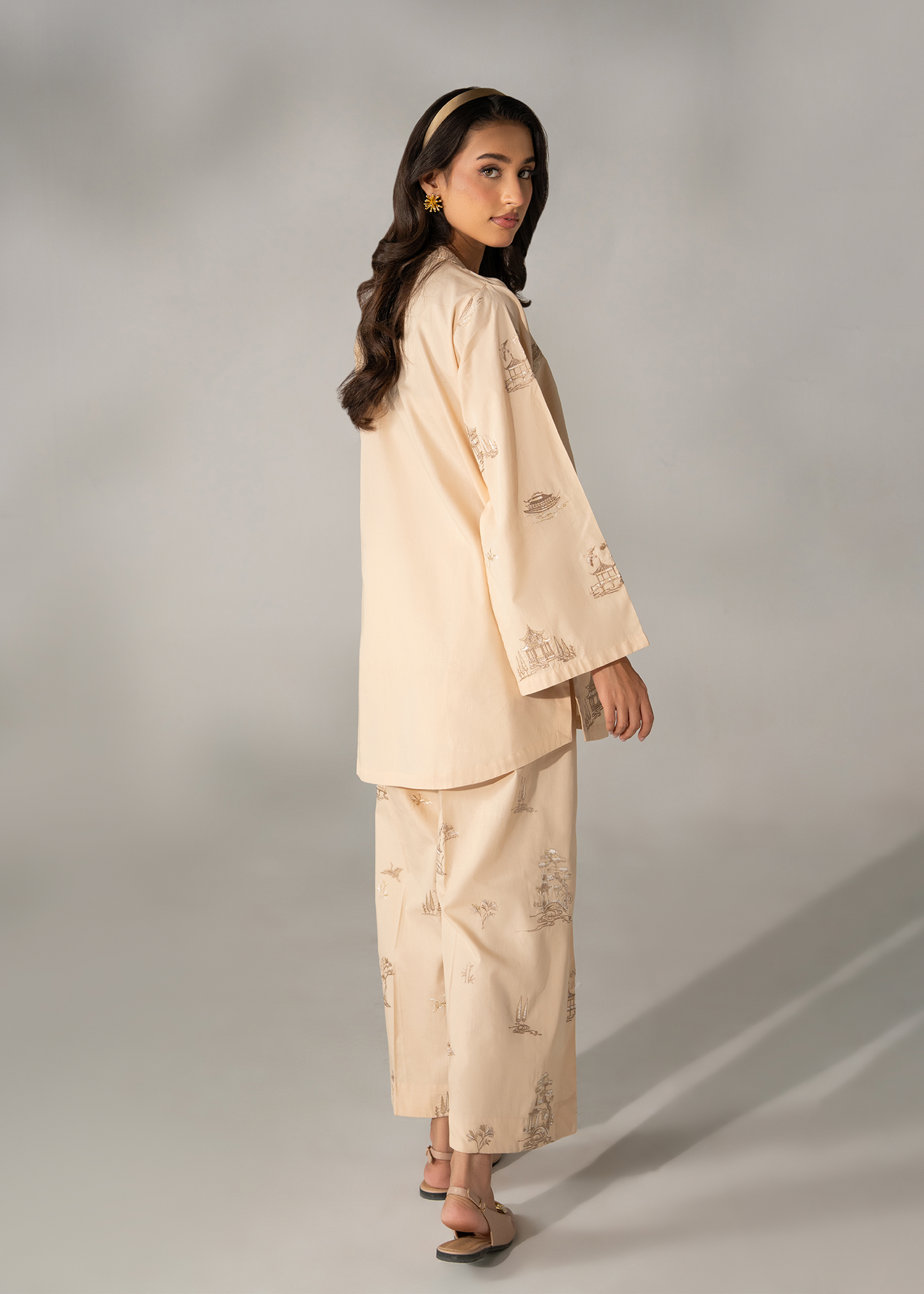 Sand Biege Embroidered Co-ord set