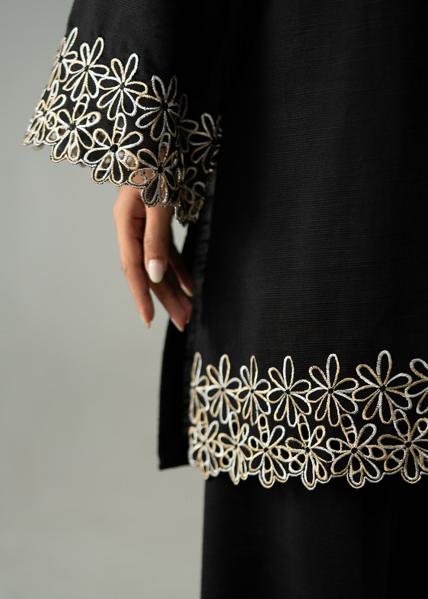Embroidered Black Khaddar Suit - Short