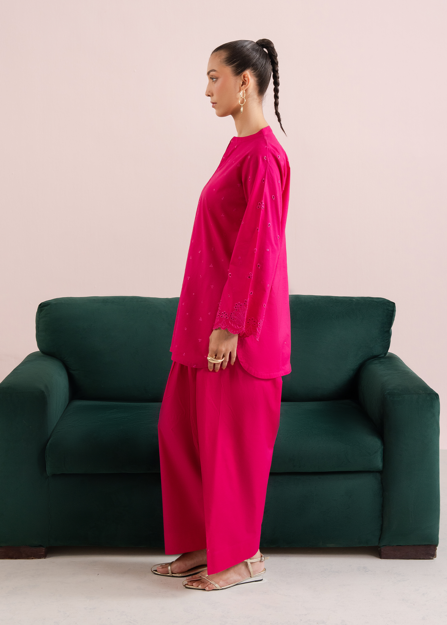 Pink Embroidered Farshi Shalwar Set