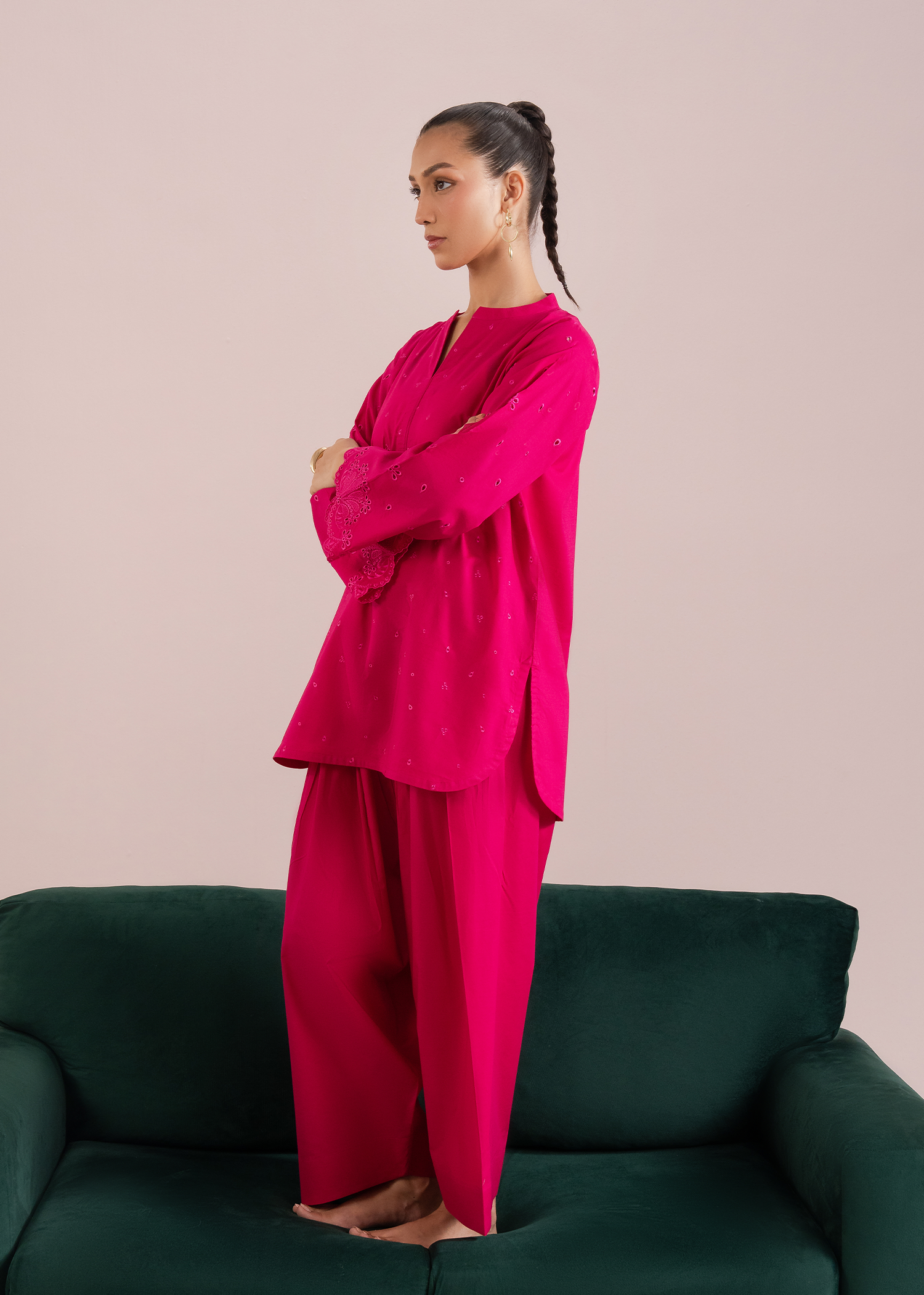 Pink Embroidered Farshi Shalwar Set
