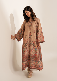 Beige Printed Embroidered Shirt