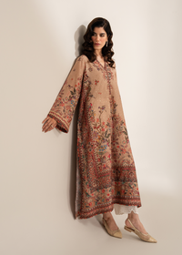 Beige Printed Embroidered Shirt