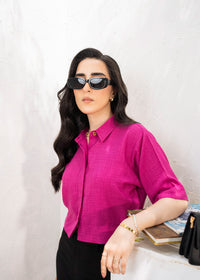 Magenta Cropped Button Down