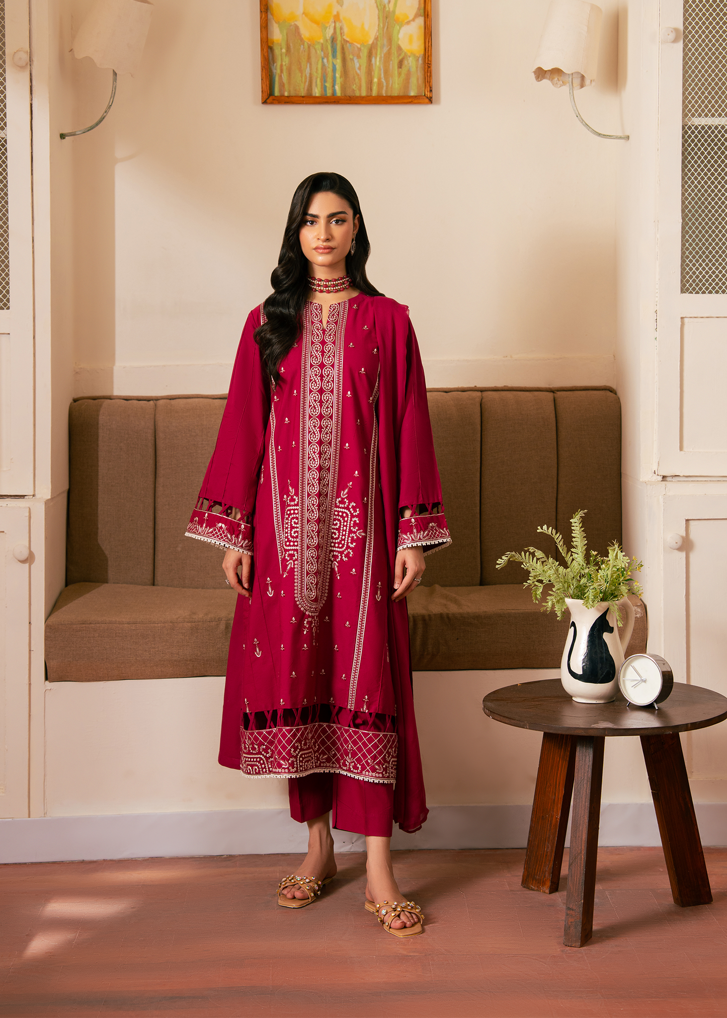 Magenta Embroidered 3 Piece