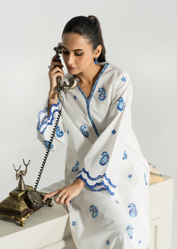 White and Blue Embroidered Suit