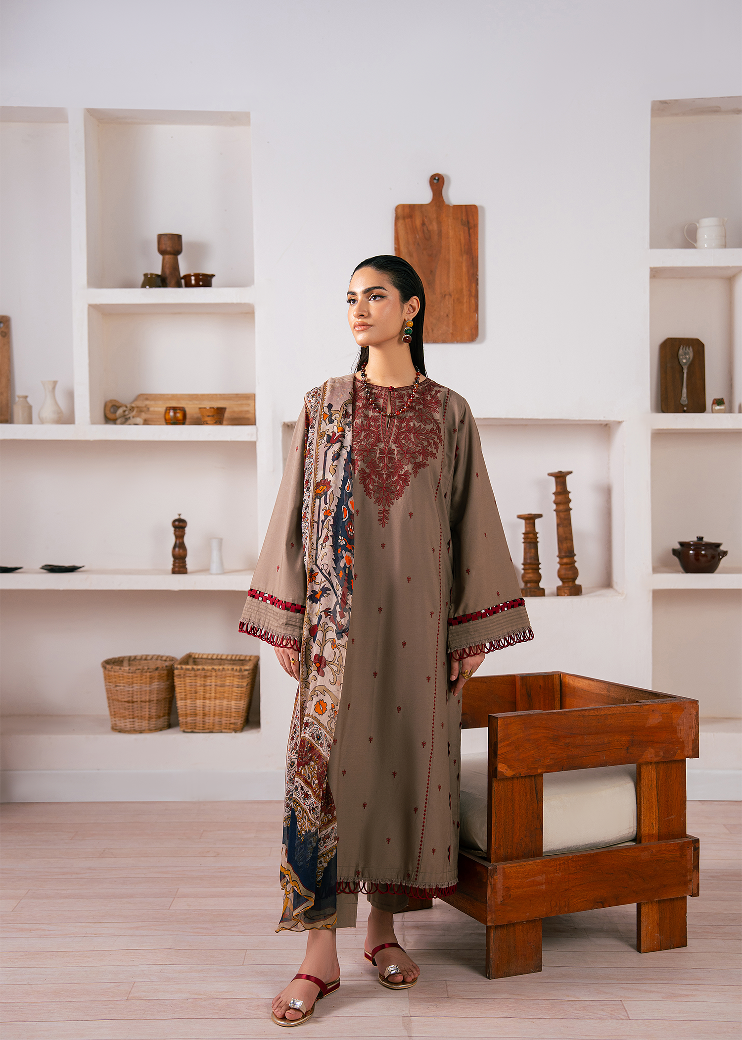 Coffee Brown Embroidered Suit