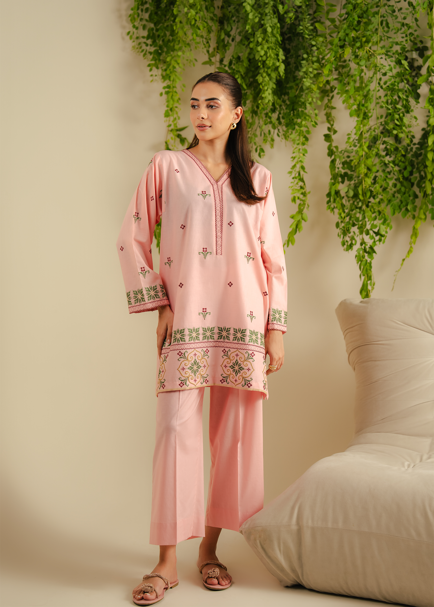 Pink Embroidered Suit