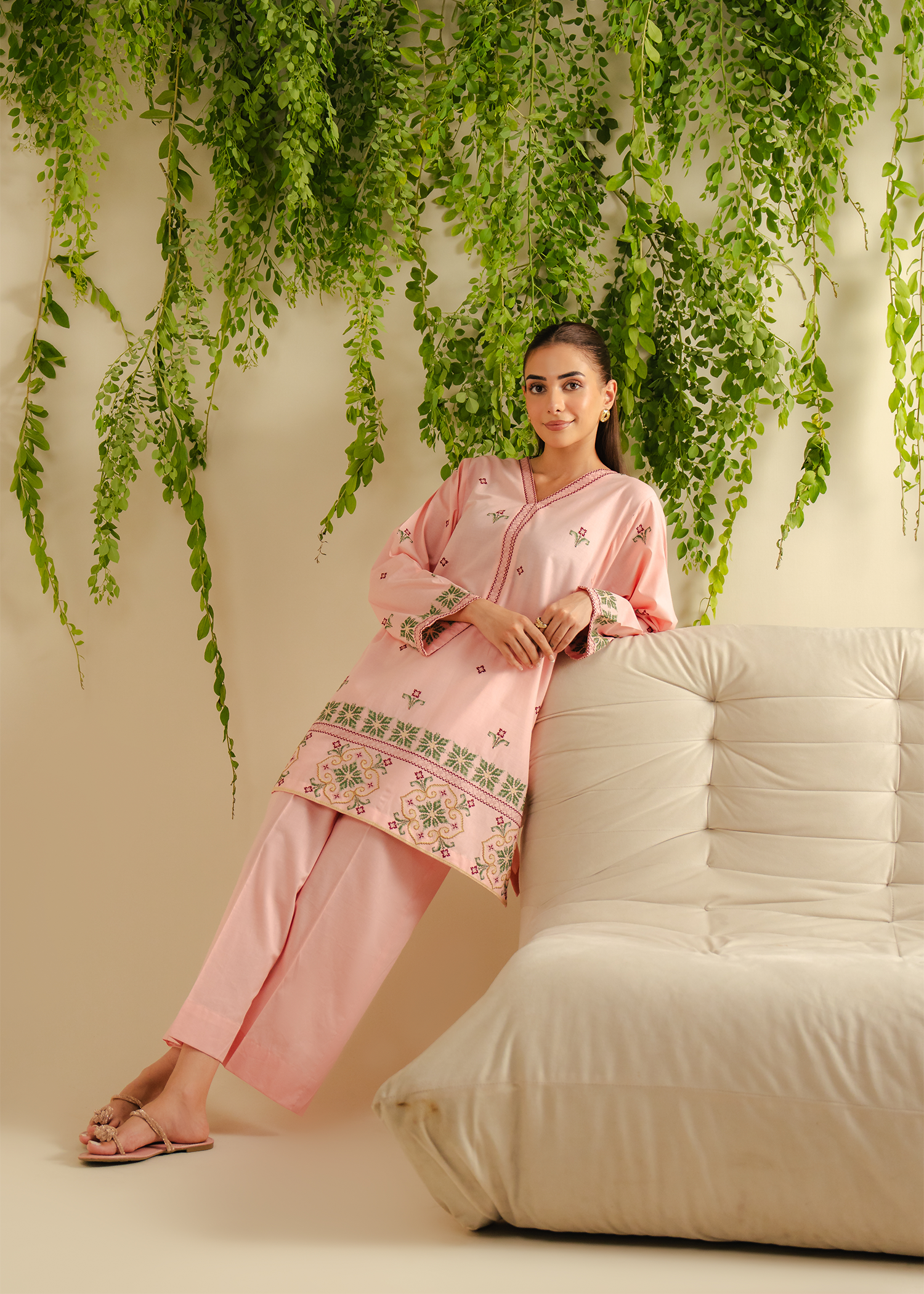 Pink Embroidered Suit