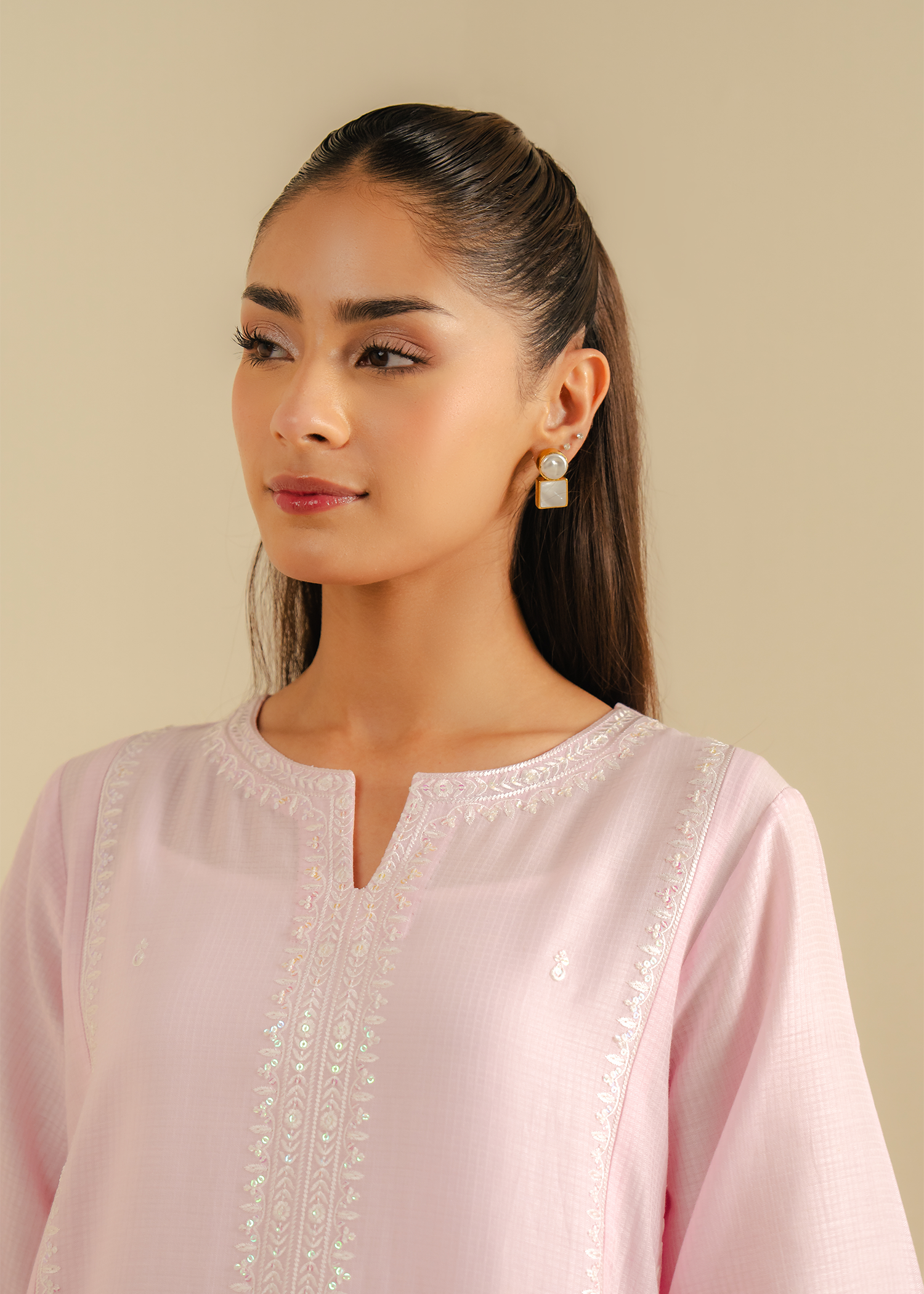 Pastel Pink Embroidered Shirt