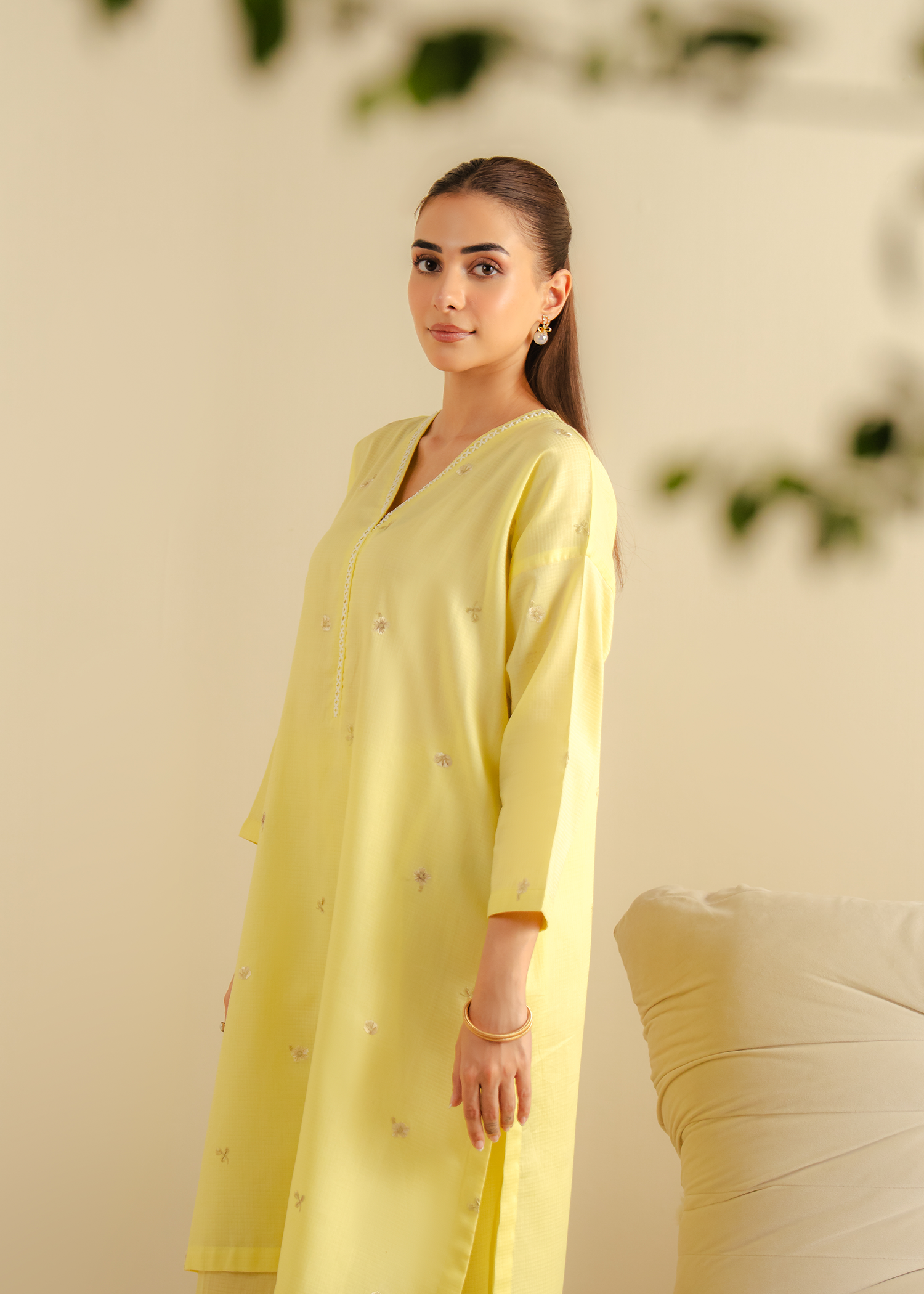 Lemon Yellow Embroidered Suit