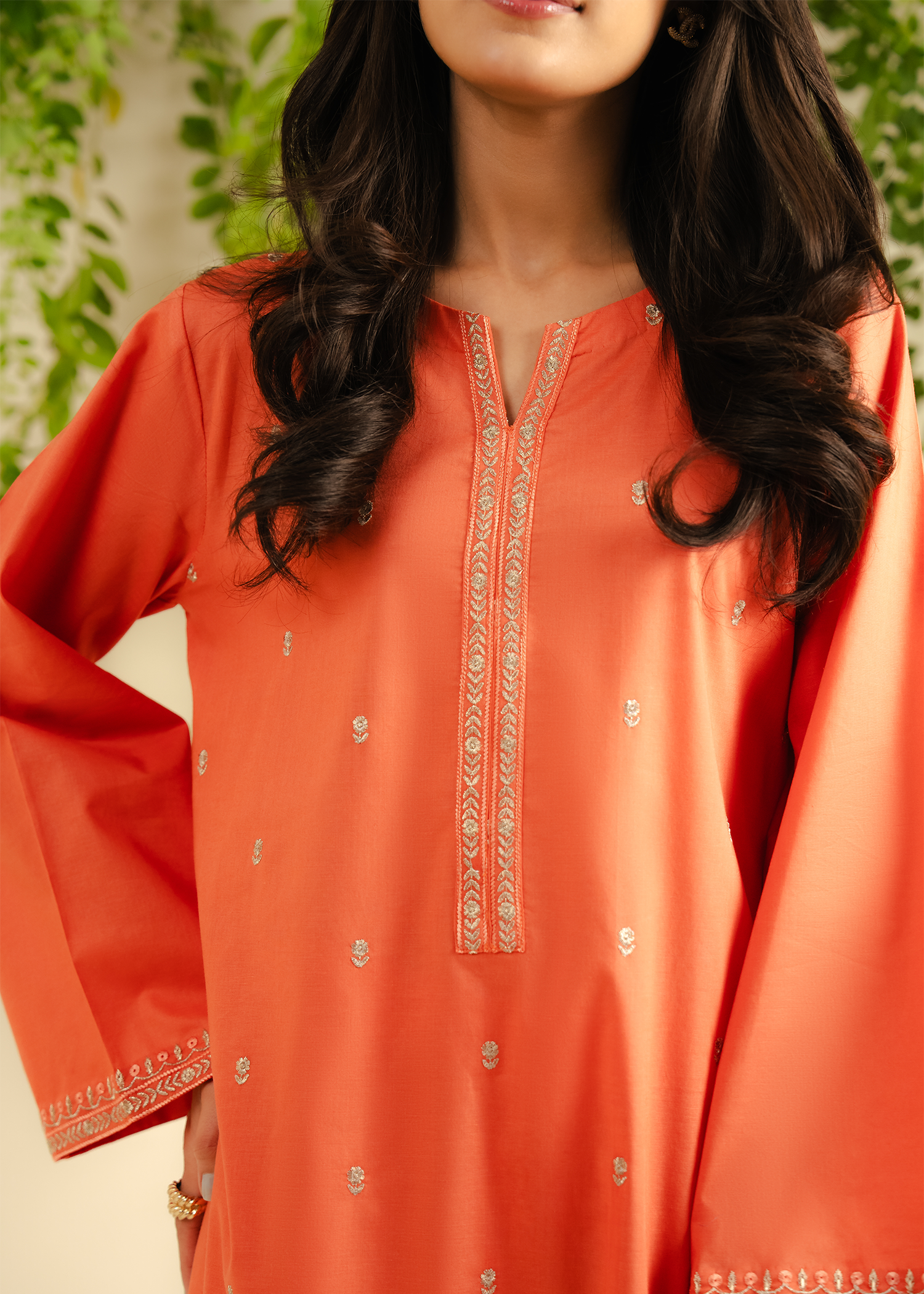 Orange Embroidered Suit