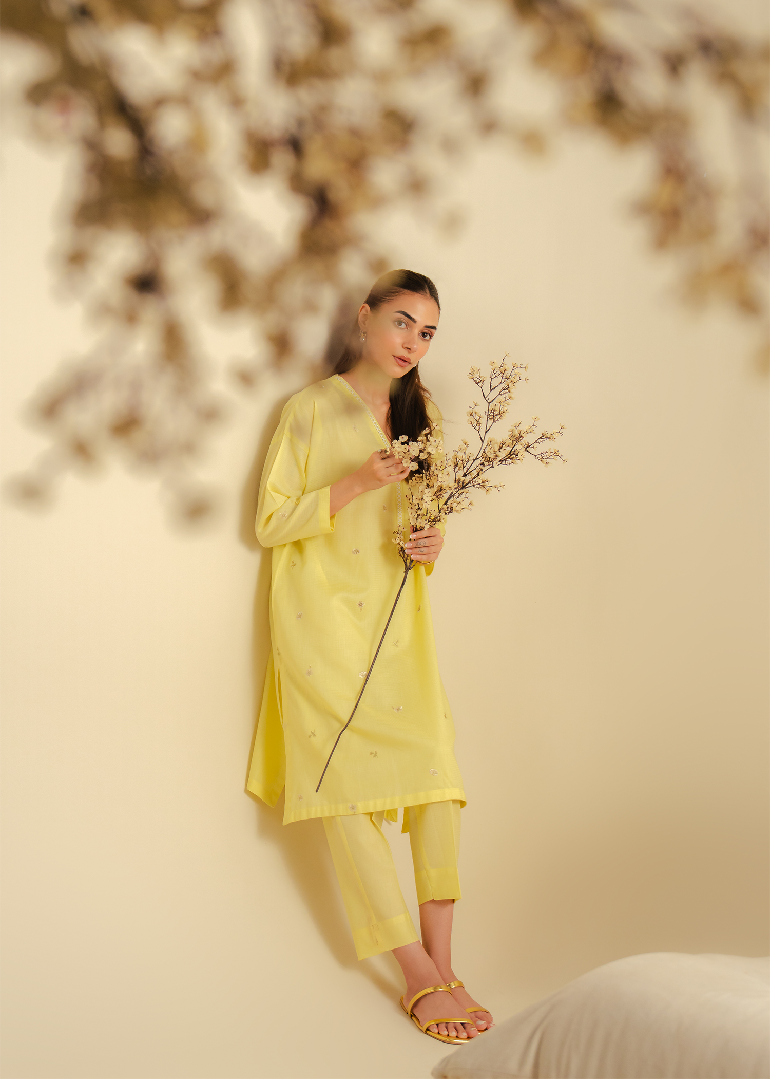 Lemon Yellow Embroidered Suit