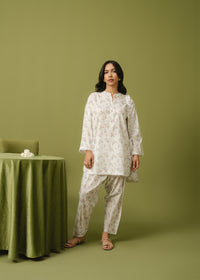 White Floral Printed Suit