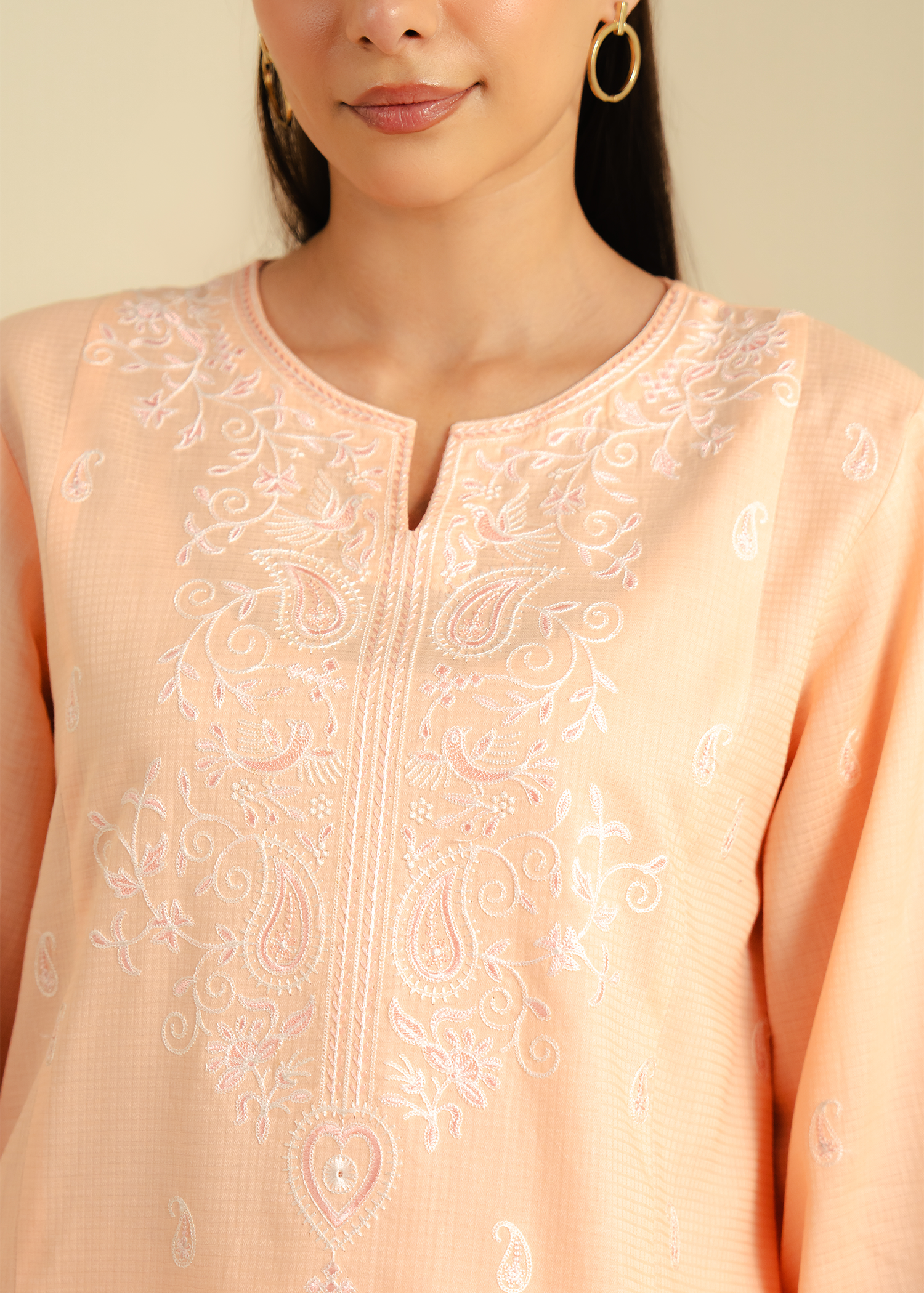 Peach Embroidered Suit