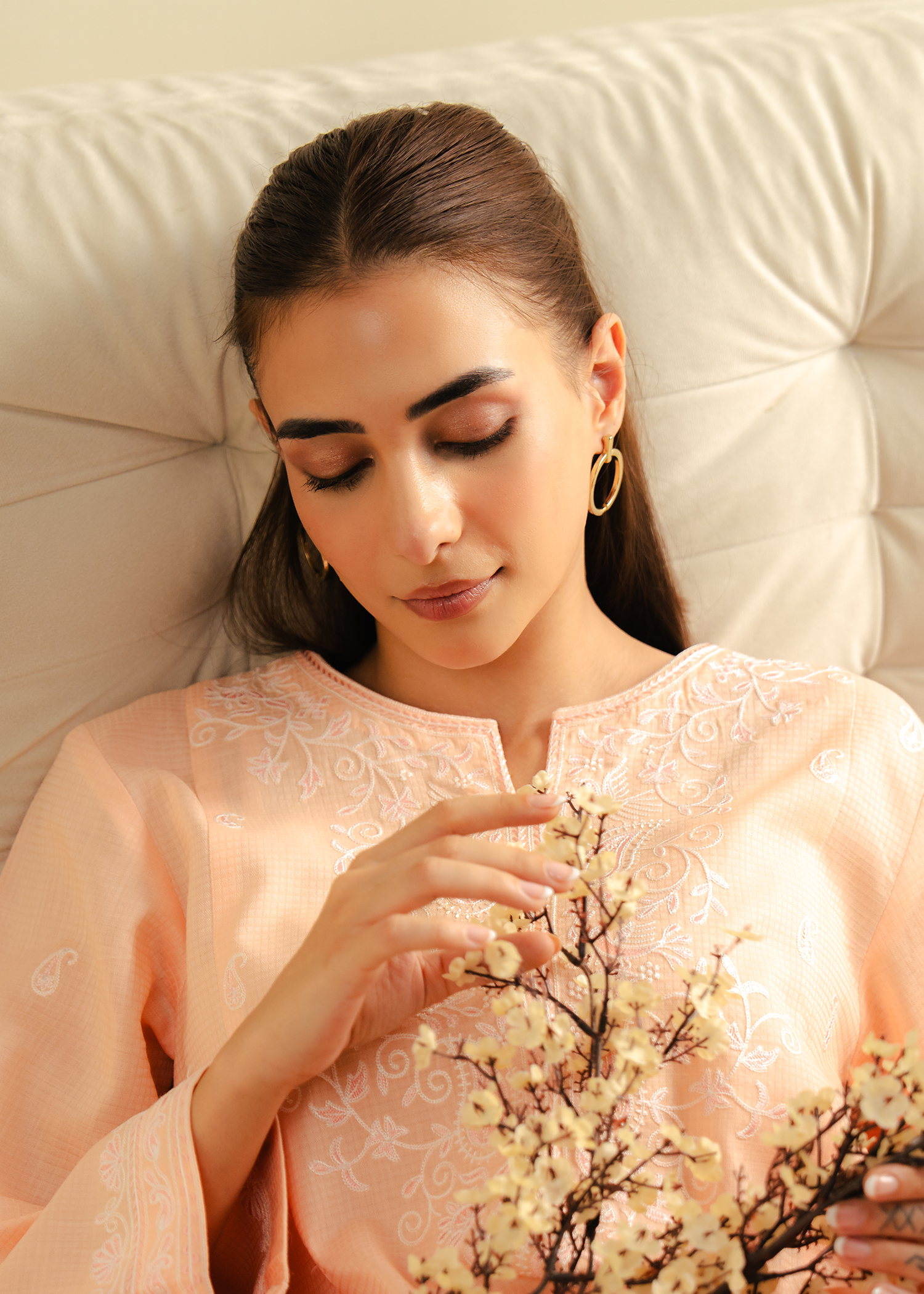 Peach Embroidered Suit