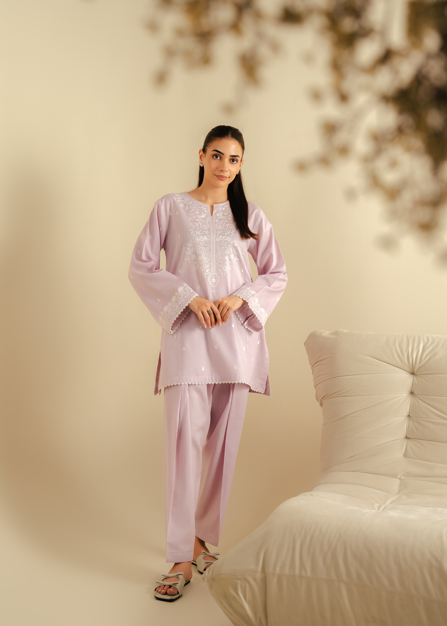 Lilac Embroidered Suit