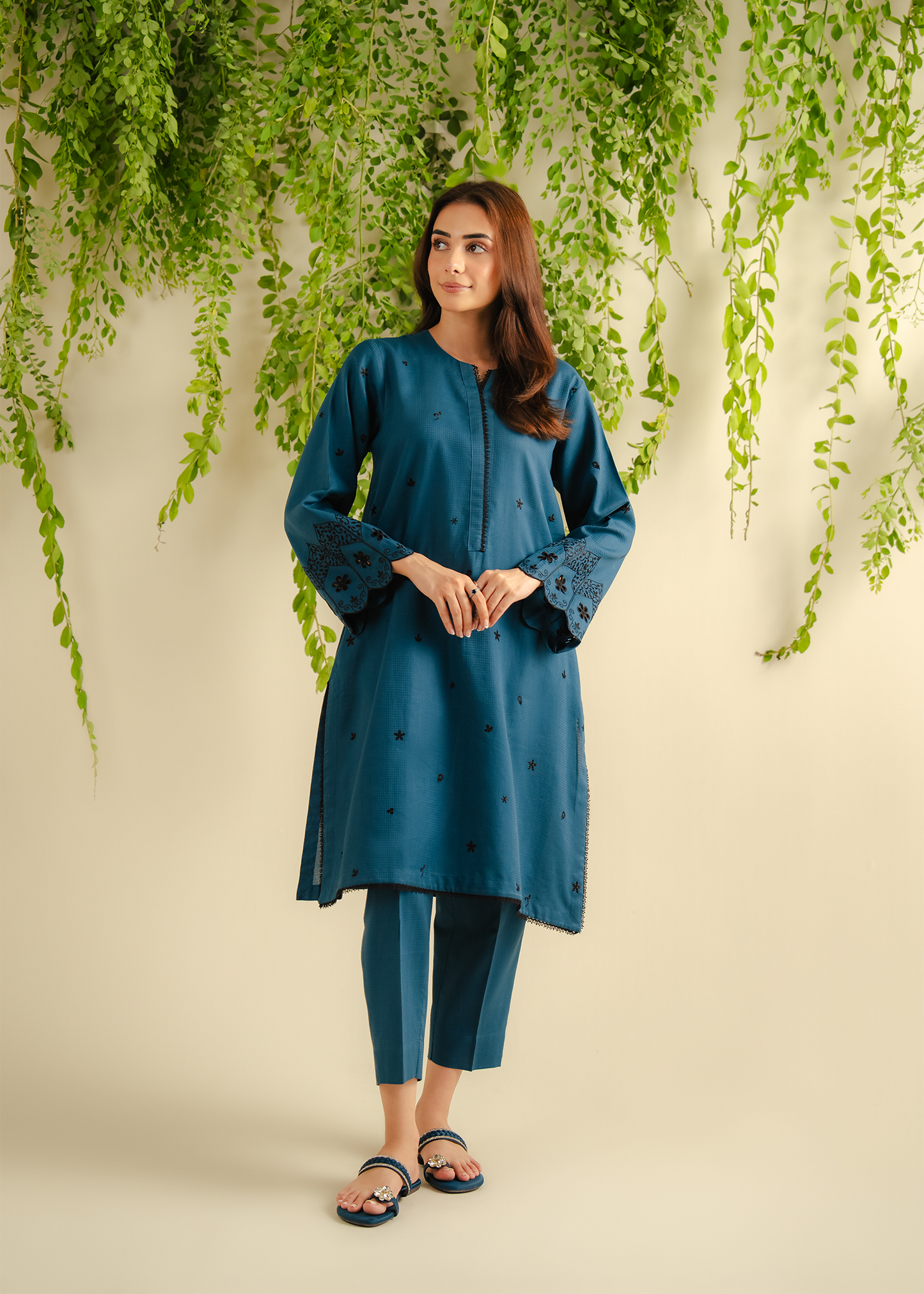Teal Embroidered Suit