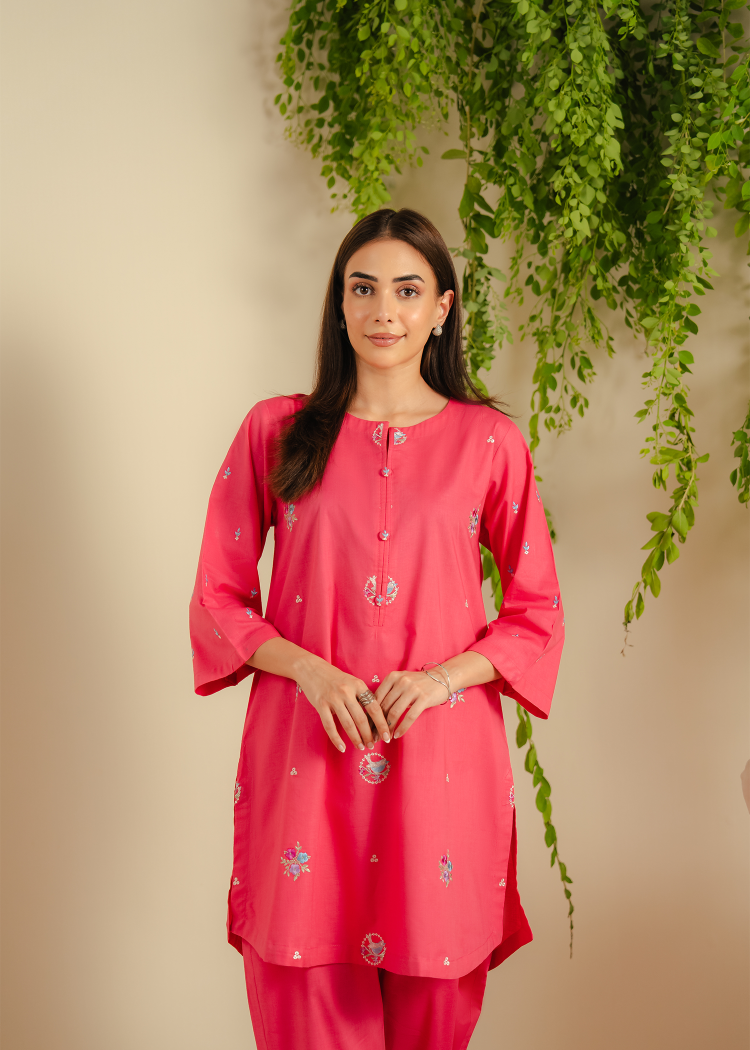 Hot Pink Embroidered Suit