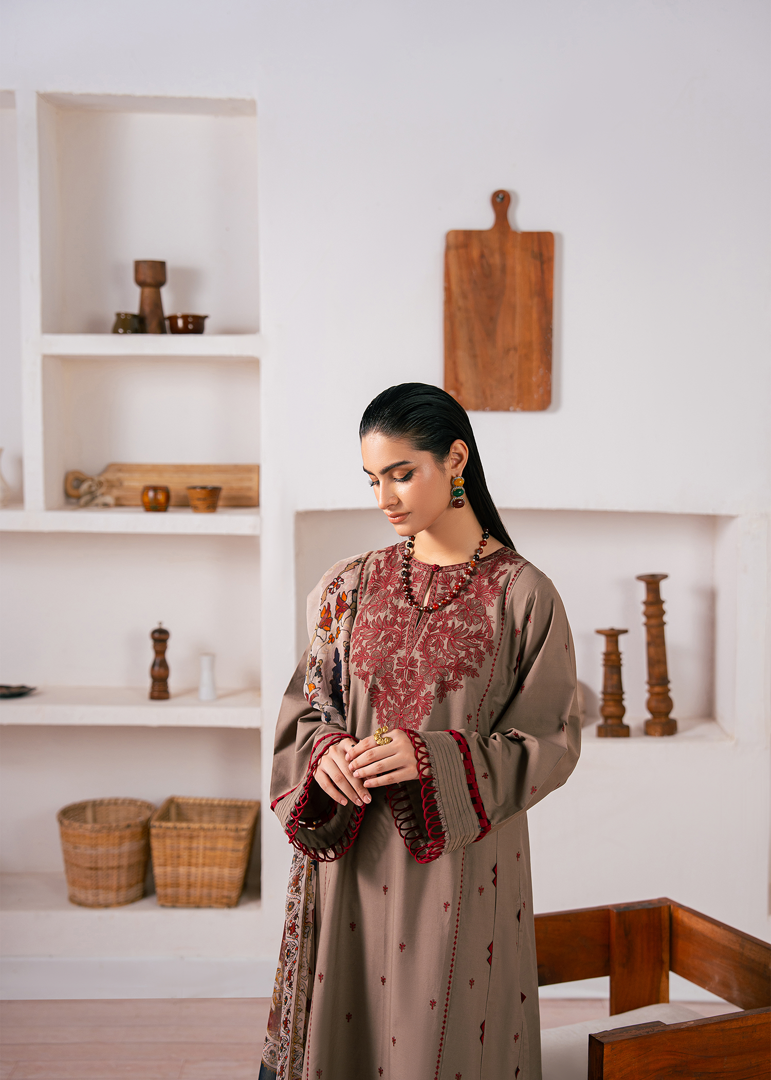 Coffee Brown Embroidered Suit