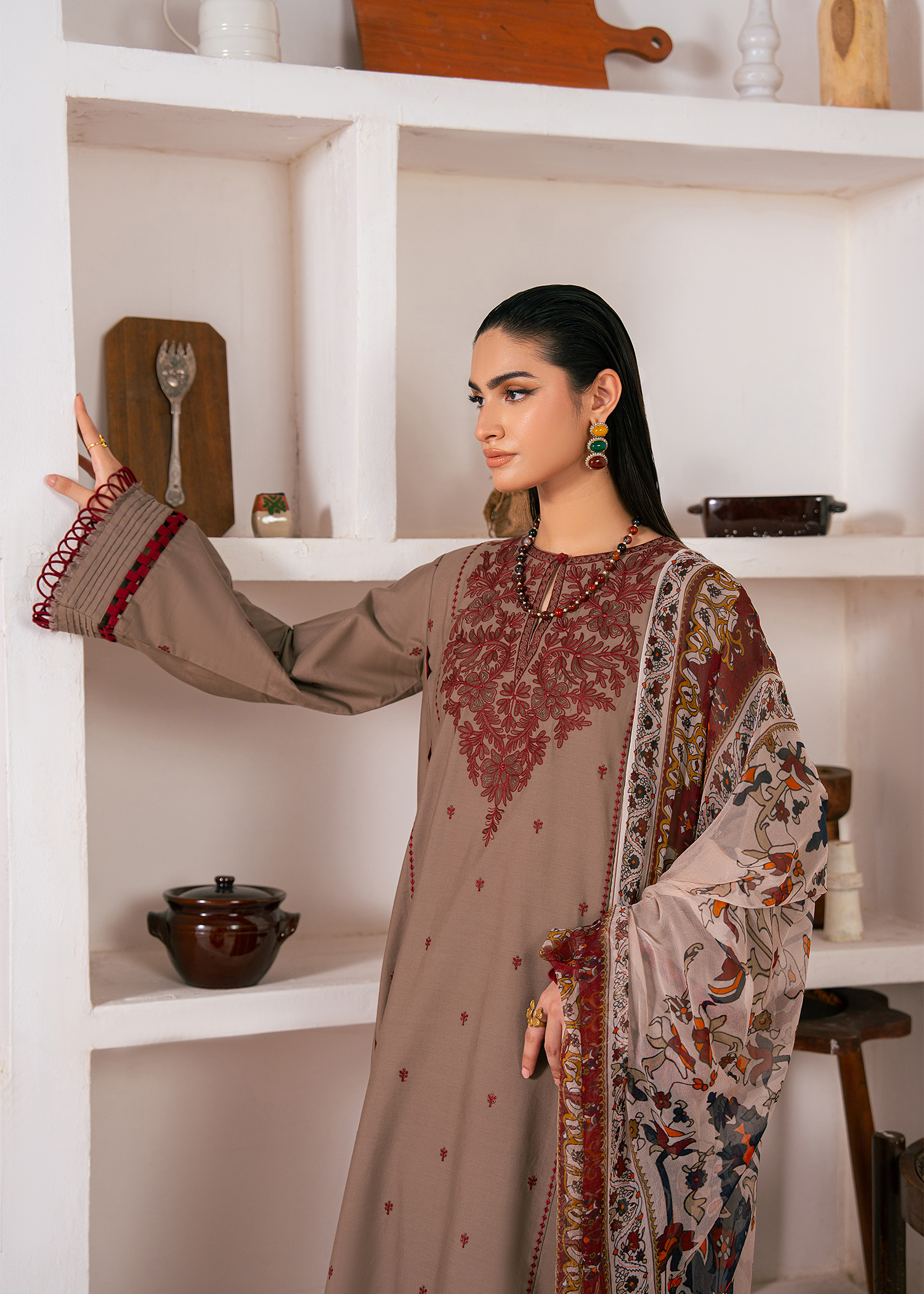 Coffee Brown Embroidered Suit