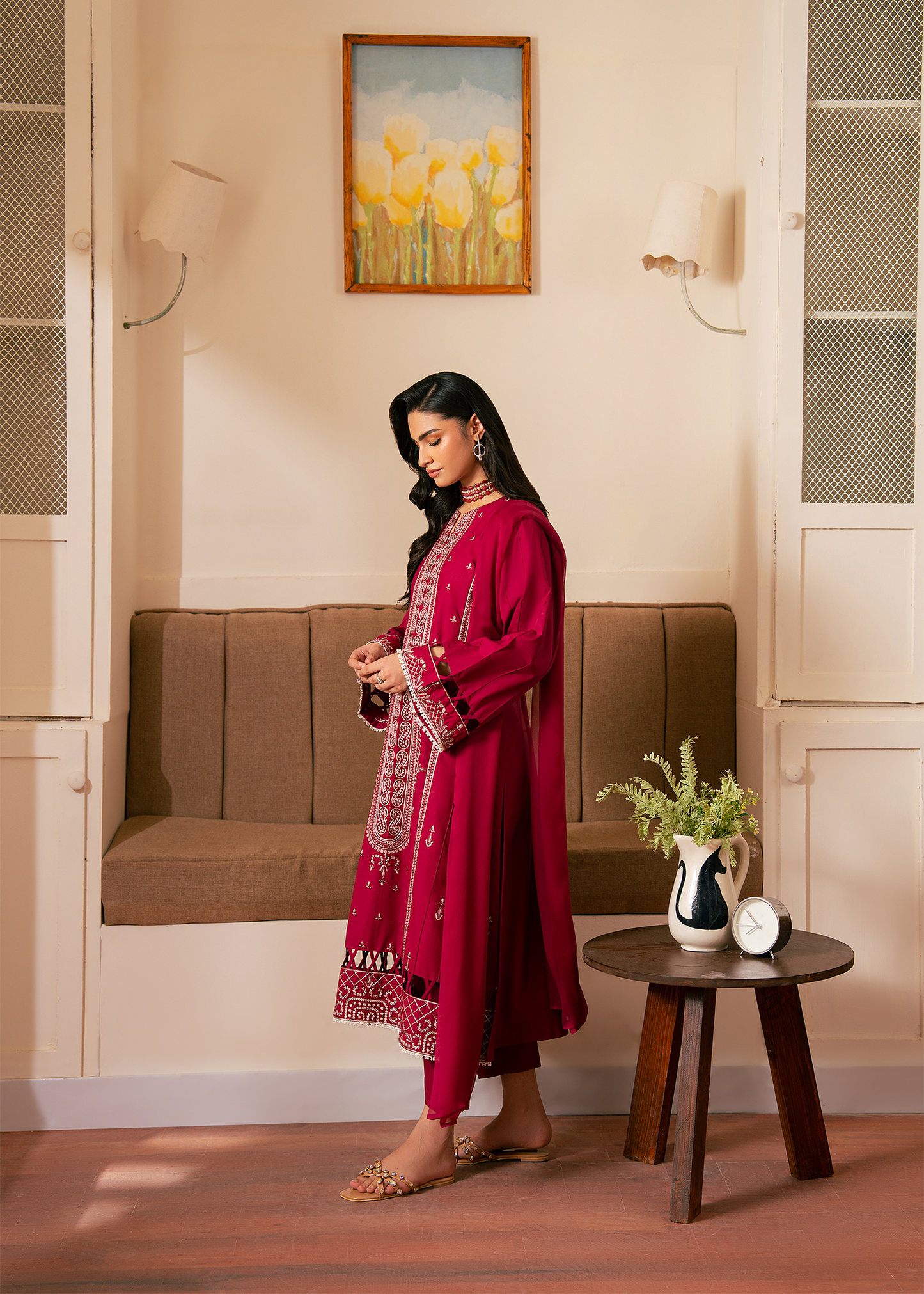 Magenta Embroidered 3 Piece
