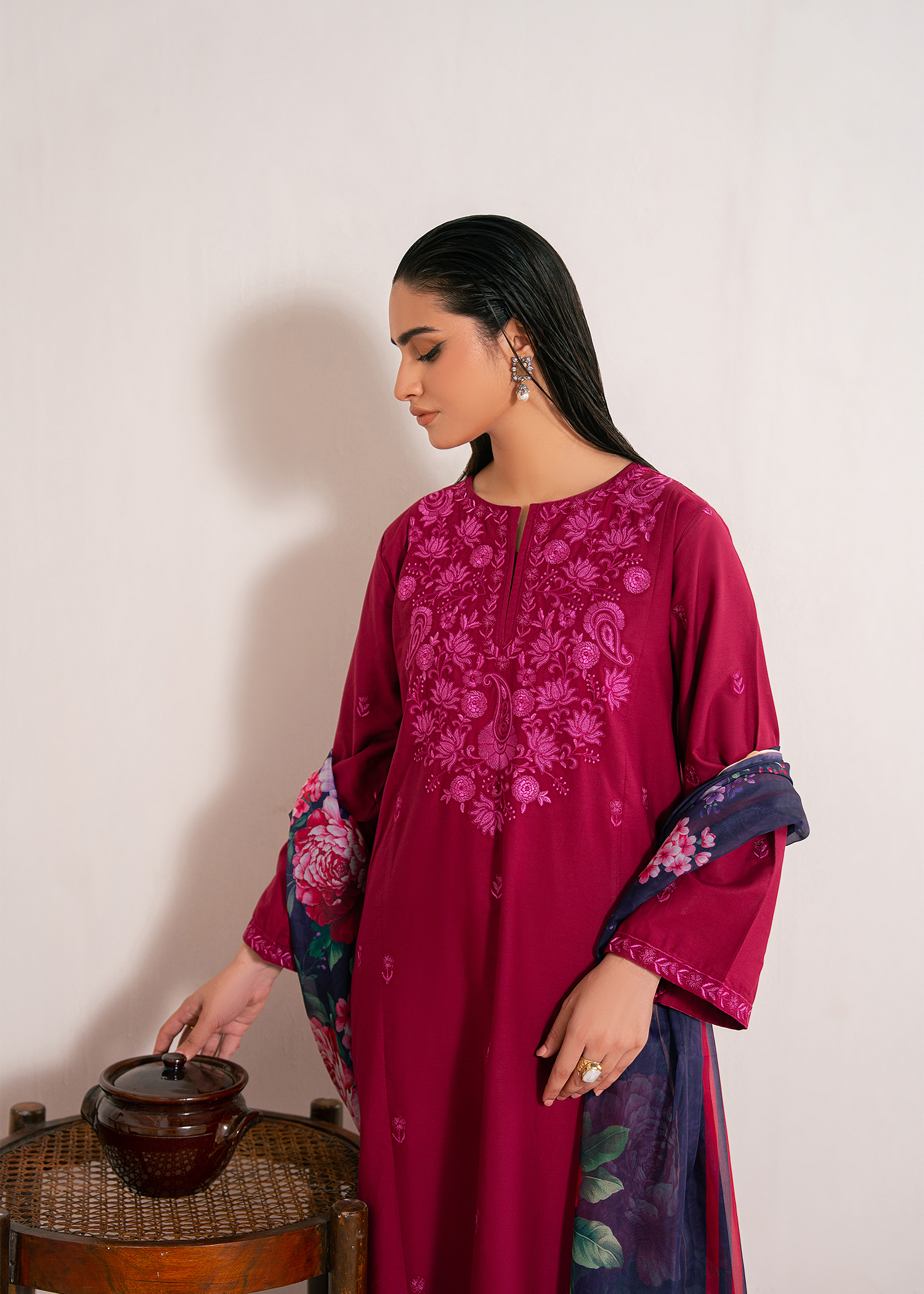 Berry Pink Embroidered Suit