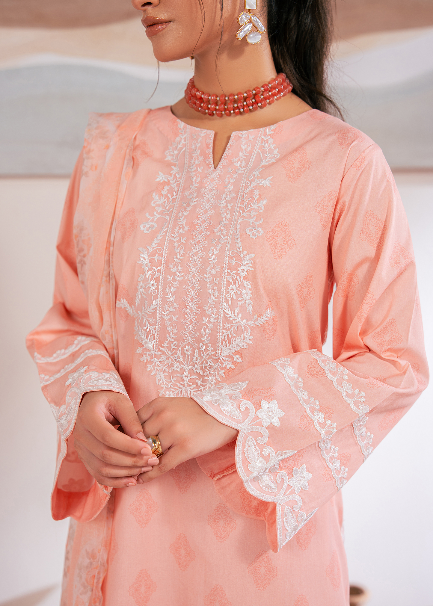 Baby Pink Embroidered 3 Piece